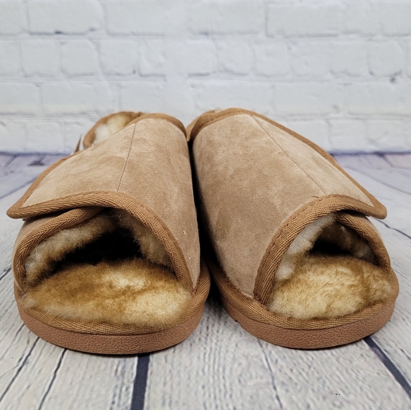 HAMMACHER & SCHLEMMER | sheepskin shearling suede adjustable open toe sl… - Picture 6 of 15